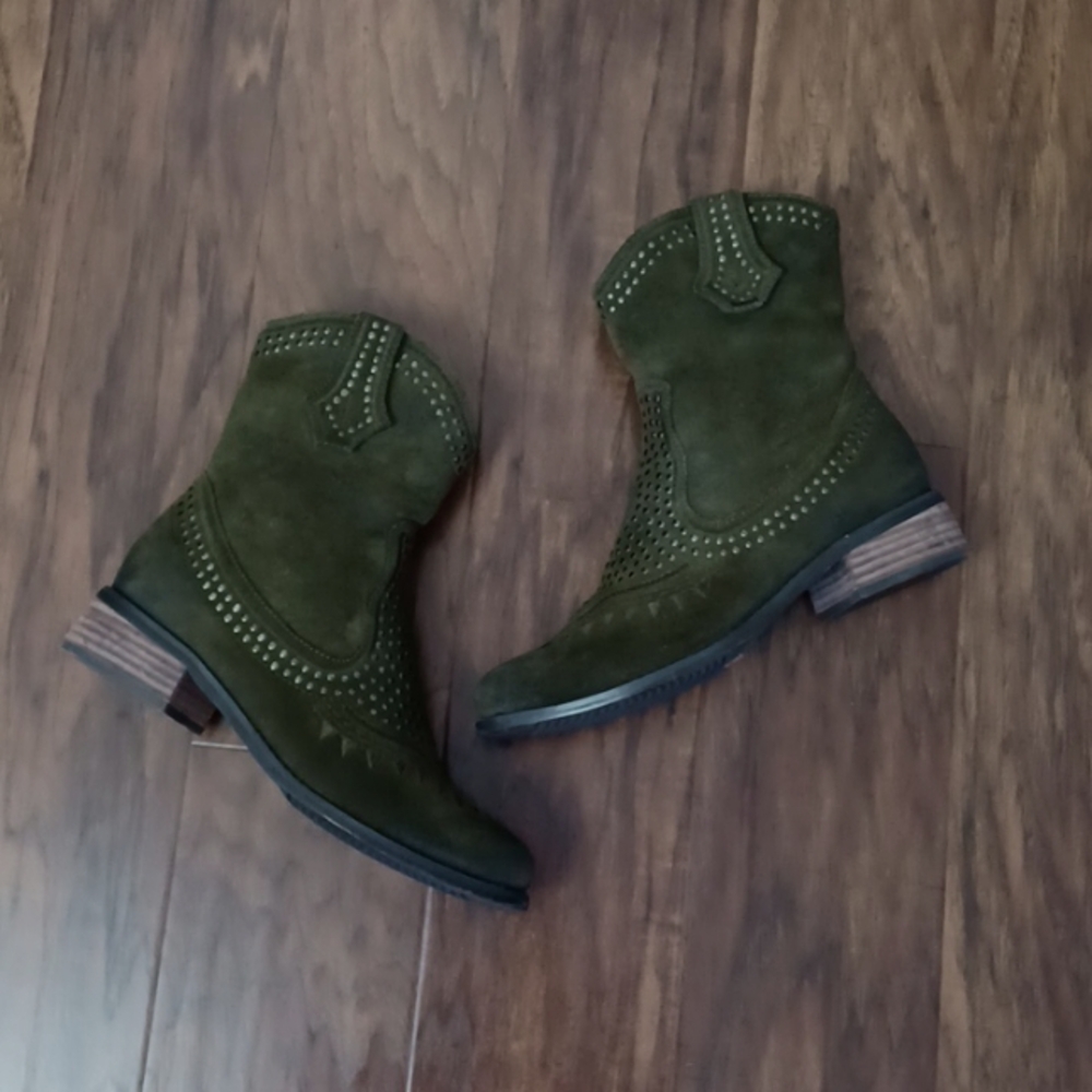 L'Artiste - Sarita Spring Step Green Suede Leather Western/Boho Boots EUC - Picture 14 of 14